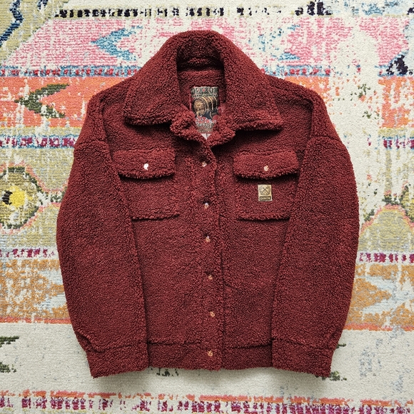 DIXXON Women's Petaluma Sherpa Jacket Oversized Small Button Down Red - Picture 4 of 14